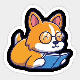 Cute Kawaii Dog Reading Book Sticker